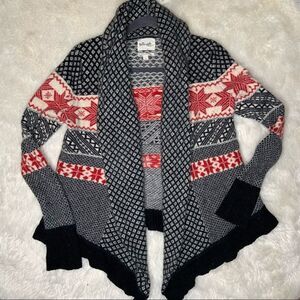 Sz Small Medium Lamb wool blend black red cream Christmas pattern cardigan